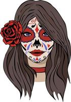 hermosa chica con un maquillaje aterrador. la festividad del día de los muertos. día de los muertos. catrina Víspera de Todos los Santos. hermosa chica. cartel del dia de los muertos con diseño de ilustración de vector de calavera katrina