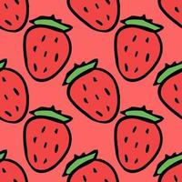 Seamless strawberries pattern. Doodle vector with red strawberries icons. Vintage strawberries pattern
