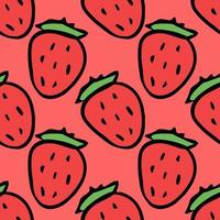 Seamless strawberries pattern. Doodle vector with red strawberries icons. Vintage strawberries pattern