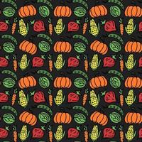 Seamless pattern with vegetables icons. Colored doodle vegetables pattern. Food background vector