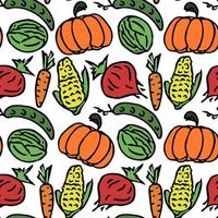 Seamless pattern with vegetables icons. Colored doodle vegetables pattern. Food background vector