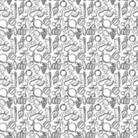 seamless vegetarian food pattern. Doodle vector with vegetarian food icons on white background. Vintage food icons