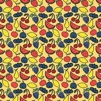 Seamless pattern with fruits icons. Colored doodle fruits pattern. Food background vector