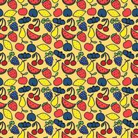 Seamless pattern with fruits icons. Colored doodle fruits pattern. Food background vector