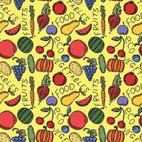 seamless vegetarian food pattern. Colored doodle vector with vegetarian food icons. Vintage food icons