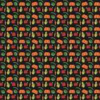 Seamless pattern with vegetables icons. Colored doodle vegetables pattern. Food background vector