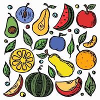 iconos de frutas. ilustración de vector de doodle coloreado con iconos de frutas fondo de frutas