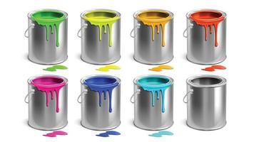 Buckets Multicolored Paint And Empty Set Vector