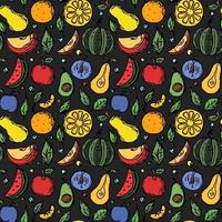 Seamless fruit pattern Colored doodle background with fruit icons Fruit background vector