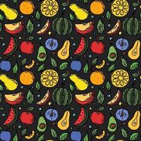 Seamless fruit pattern Colored doodle background with fruit icons Fruit background vector