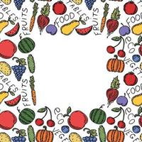 seamless vegetarian food pattern with place for text. Colored doodle vector with vegetarian food icons. Vintage food icons