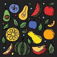 iconos de frutas. ilustración de vector de doodle coloreado con iconos de frutas fondo de frutas