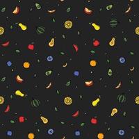 Seamless fruit pattern Colored doodle background with fruit icons Fruit background vector