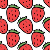 Seamless strawberries pattern. Doodle vector with red strawberries icons. Vintage strawberries pattern