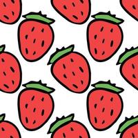 Seamless strawberries pattern. Doodle vector with red strawberries icons. Vintage strawberries pattern