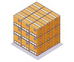 Flat isometric concept illustration. many piles of cardboard boxes vector