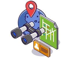 Flat isometric concept illustration. find location with binoculars