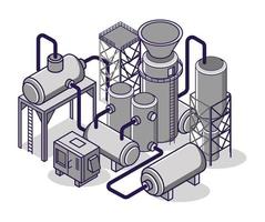 ilustración de concepto isométrico plano. Cilindros y tuberías de gas industrial.