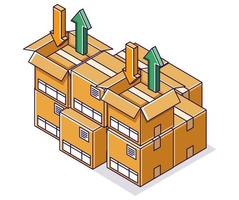 Flat isometric concept illustration. pile of cardboard boxes vector