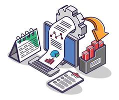 Flat isometric concept illustration. investment business data analysis progress vector