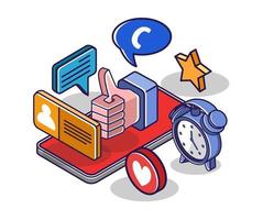 Flat isometric concept illustration. technology social media marketing time vector