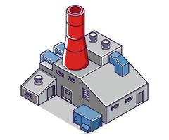 ilustración de concepto isométrico plano. vista del edificio de la fábrica con chimenea vector