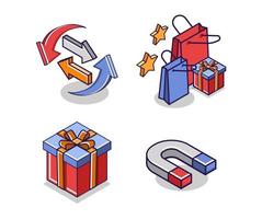 Flat isometric concept illustration. bundle set icon business e commerce digital marketing vector