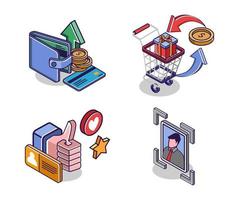 Flat isometric concept illustration. bundle set of e-commerce online shopping icons vector