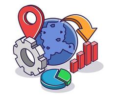 Flat isometric concept illustration. world location census data vector