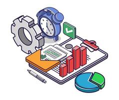 Flat isometric concept illustration. investment business email data analysis progress vector