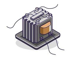 Flat isometric concept illustration. electricity saving transformer vector