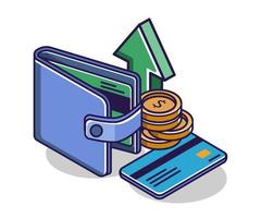 Flat isometric concept illustration. Improved money storage in wallet vector