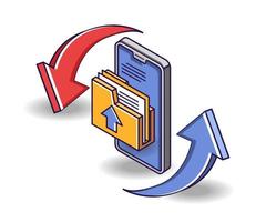 Flat isometric concept illustration. circulation of sending data folder vector