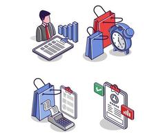 Flat isometric concept illustration. bundle set of e-commerce online shopping icons vector