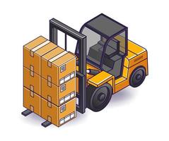 Flat isometric concept illustration. heavy duty forklift vector