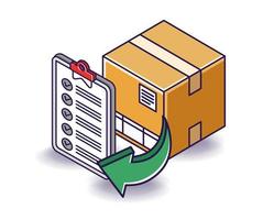 Flat isometric concept illustration. check the data list for the shipping package box vector