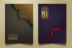 Set cover design template with Luxury and elegant flow lines overlap layers ornament and realistic texture on dark background