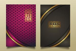 Set cover design template with Luxury and elegant flow lines overlap layers ornament and realistic texture on dark background vector