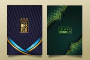 Set cover design template with Luxury and elegant flow lines overlap layers ornament and realistic texture on dark background vector