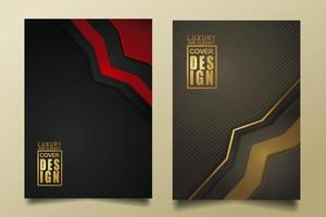 Set cover design template with Luxury and elegant flow lines overlap layers ornament and realistic texture on dark background vector