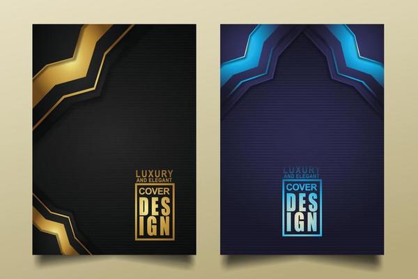 Set cover design template with Luxury and elegant flow lines overlap layers ornament and realistic texture on dark background