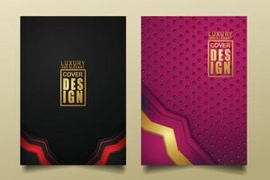 Set cover design template with Luxury and elegant flow lines overlap layers ornament and realistic texture on dark background vector