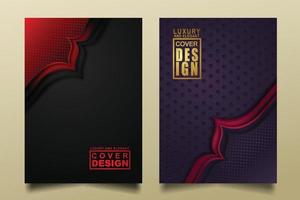 Set cover design template with Luxury and elegant flow lines overlap layers ornament and realistic texture on dark background vector