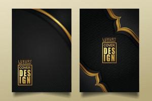 Set cover design template with Luxury and elegant flow lines overlap layers ornament and realistic texture on dark background vector