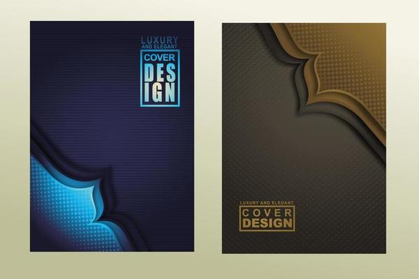 Set cover design template with Luxury and elegant flow lines overlap layers ornament and realistic texture on dark background