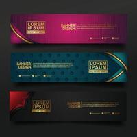 Set banner template design with luxury and elegant lines shape ornament effect on texture pattern background vector
