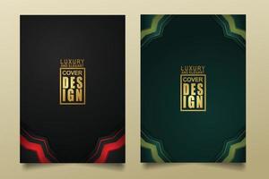 Set cover design template with Luxury and elegant flow lines overlap layers ornament and realistic texture on dark background vector