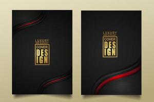 Set cover design template with Luxury and elegant flow lines overlap layers ornament and realistic texture on dark background vector