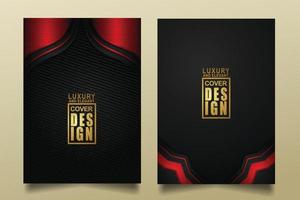 Set cover design template with Luxury and elegant flow lines overlap layers ornament and realistic texture on dark background vector