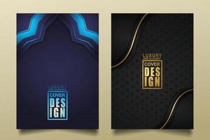 Set cover design template with Luxury and elegant flow lines overlap layers ornament and realistic texture on dark background vector